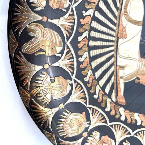 Vintage Large Handmade Copper Brass Metal Wall Plaque Egyptian Pyramids & Sphinx - Picture 7 of 9